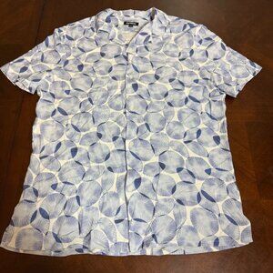 Express Mens Tropical Print  blue Shirt M Tall Rayon Short Sleeve